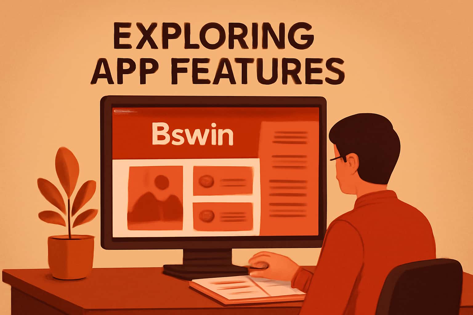 An informative scene highlighting various features of the Bswin app.